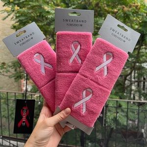 Breast Cancer Ribbon pink sweatband / bracelet, 3 sets of 2